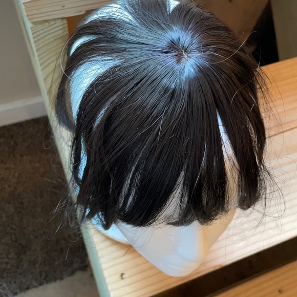 NWT 1B black mini hair topper synthetic circle lace two combs - Picture 6 of 13